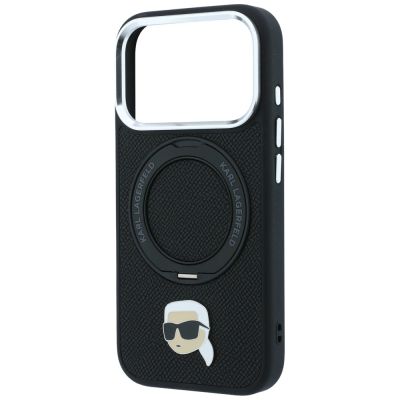 6. Etui Karl Lagerfeld with Ring Stand 360 Karl Head Pin MagSafe na iPhone 18 Pro / 17 Pro - czarne