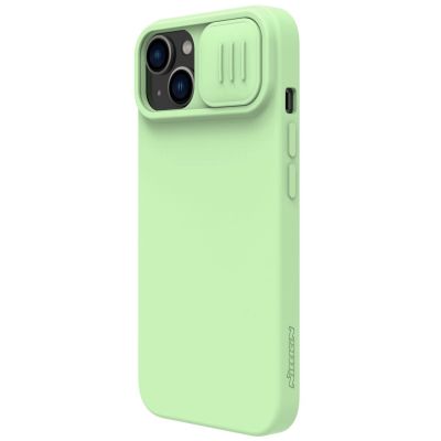 4. Nillkin CamShield Silky Silicone Case etui iPhone 14 Plus pokrowiec z osłoną na aparat zielony