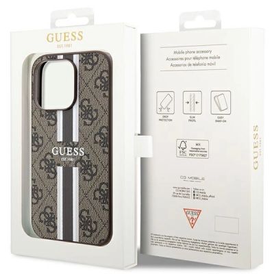 8. Etui Guess 4G Printed Stripes MagSafe na iPhone 15 Pro - brązowe