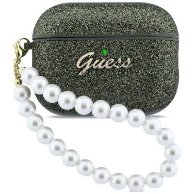 Etui Guess Glitter Pearl Strap na AirPods Pro 3 - czarno-brokatowe
