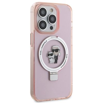 4. Etui Karl Lagerfeld Ring Stand Karl&Choupettte MagSafe do iPhone 15 Pro - różowe
