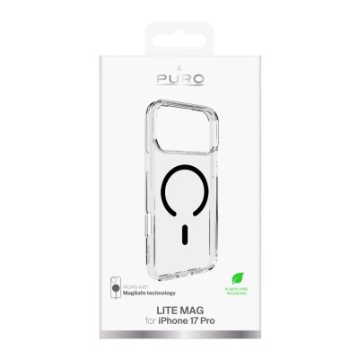 2. Etui Puro Lite Mag TPU+PC kompatybilne z MagSafe na iPhone 17 Pro - przezroczyste z czarnym pierścieniem