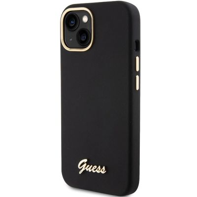 2. Etui Guess Silicone Script Metal Logo & Frame na iPhone 15 - czarne
