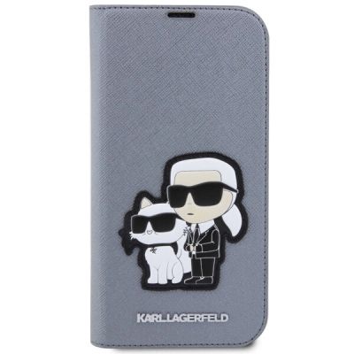3. Etui Karl Lagerfeld Saffiano Karl&Choupette na iPhone 14 Pro - srebrne