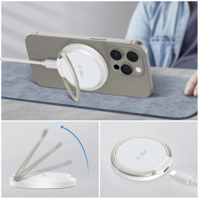 8. Ładowarka Tech-Protect QI15W-A33 indukcyjna z MagSafe i podstawką z kablem USB-A / USB-C - biała