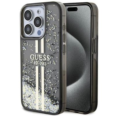 Etui Guess Liquid Glitter Gold Stripes na iPhone 15 Pro - czarne