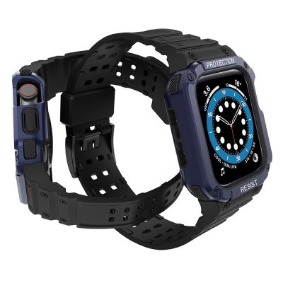 3. Pasek z etui ochronnym Protect Strap Band do Apple Watch 42 / 44 / 45 mm opaska obudowa pancerna - czarny, niebieski