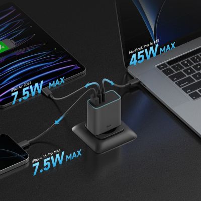 3. Ładowarka sieciowa Cuktech CUKAD653EUGR 65W GaN 2 x USB-C 1 x USB-A - szara