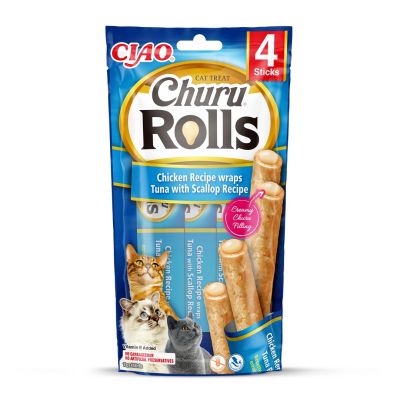 6. INABA Churu Rolls Tuńczyk z przegrzebkami - przysmak dla kota - 4x10 g