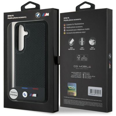 8. Etui BMW Leather Tricolor Stripe MagSafe na Samsung Galaxy S25+  - czarne
