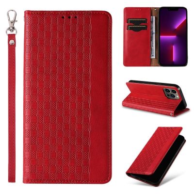 3. Magnet Strap Case etui iPhone 14 Plus pokrowiec z klapką portfel mini smycz podstawka czerwone