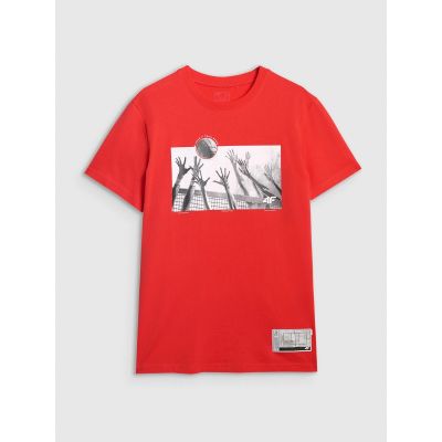 6. T-shirt regular z nadrukiem siatkarskim męski 4F 4FRAW25TTSHM3319-62S