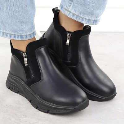 7. Skórzane botki damskie na zamek ocieplane czarne Filippo  7292