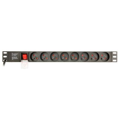 6. GEMBIRD LISTWA ZASILAJĄCA RACK 19" PDU EG-PDU-014-FC14 1U, 16A, 8X FRANCUSKIE GNIAZDO, WTYK C14, KABEL 3M