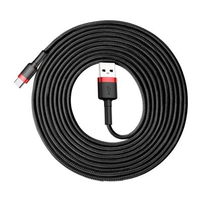 8. Baseus Cafule Cable wytrzymały nylonowy kabel przewód USB / USB-C QC3.0 2A 3M czarno-czerwony (CATKLF-U91)