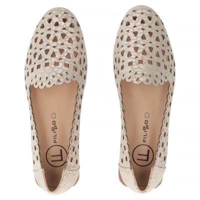 4. Skórzane półbuty damskie ażurowe beżowe Filippo DP7710