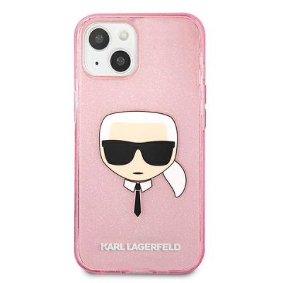 3. Etui Karl Lagerfeld Glitter Karl's Head na iPhone 13 mini - różowe