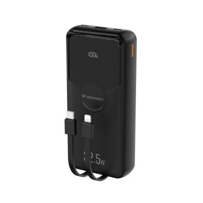Powerbank Wozinsky 20000mAh 22,5W PD20W z wbudowanymi kablami Lightning i USB-C - czarny