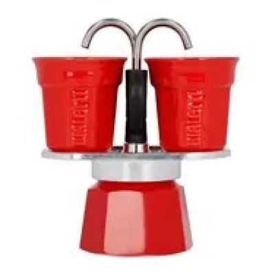 2. Bialetti kawiarka Mini Express czerwona 2tz + 2 filiżanki