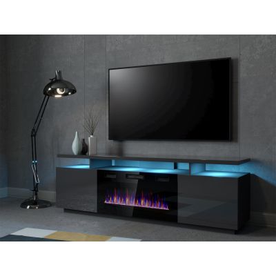3. Szafka RTV EVA z kominkiem elektrycznym 180x40x52 grafit/grafit połysk