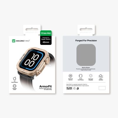 5. Etui metalowe AMAZINGTHING Titan Pro na Apple Watch 11 46mm aluminiowe - złote