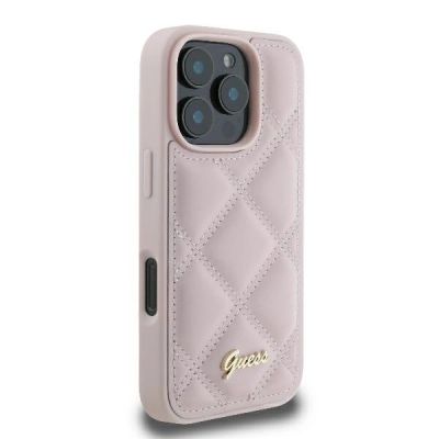 4. Etui Guess Quilted Metal Logo na iPhone 16 Pro - różowe