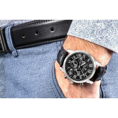 4. Zegarek Męski Giewont Chronograph Sapphire Srebrno Czarny GW6260-A2