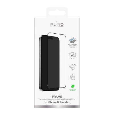2. Szkło hartowane Puro Frame na iPhone 17 Pro Max z aplikatorem i czarną ramką