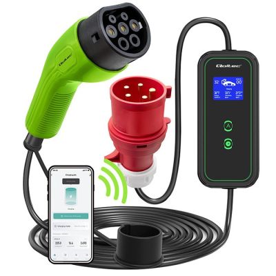 7. Qoltec Mobilna ładowarka do samochodu elektrycznego EV z regulacją 2w1 Typ2 | 7kW | 230V | CEE 3 PIN | Wi-fi| LCD | Przenośna | Wallbox | 5m