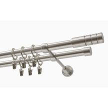 KARNISZ PODWÓJNY FI 19 MM EFEKT STALI NIERDZEWNEJ 320 CM TECHNO Z KÓŁKAMI KOWALSKI