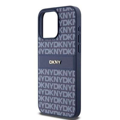 6. Etui DKNY Leather Mono Stripe & Metal Logo na iPhone 15 Pro Max - niebieskie