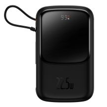 Baseus Qpow Digital Display powerbank z szybkim ładowaniem 10000mAh 22,5W QC/PD/SCP/FCP z wbudowanym kablem USB-C czarny