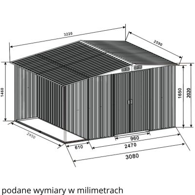 11. DOMEK OGRODOWY NARZĘDZIOWY METALOWY Z DREWUTNIĄ 308X245X202CM