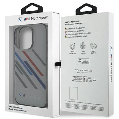 8. Etui BMW Motosport IML Random Stripes na iPhone 16 Pro - szare