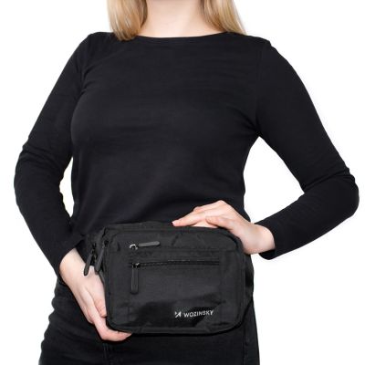 11. Saszetka biodrowa Wozinsky WSB-W1 na ramię unisex regulowany pasek wodoodporna - czarna