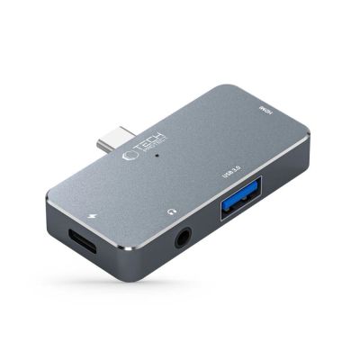 6. HUB Tech-Protect V6 4w1 USB-C - USB-A 3.0 / USB-C PD100W / HDMI / mini jack 3.5mm - szary