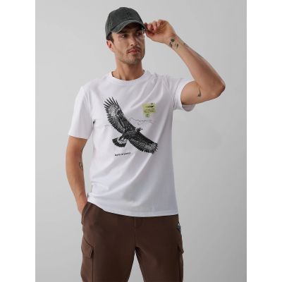 T-shirt regular z nadrukiem męski 4F 4FKAW26TTSHM4499-10S