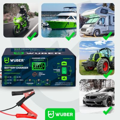9. Prostownik mikroprocesorowy 6-12V 15A + ładowarka do akumulatora W14017 WUBER