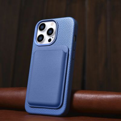 14. iCarer Litchi Premium Leather Case skórzane etui iPhone 14 Pro Max magnetyczne z MagSafe jasnoniebieski (WMI14220712-LB)