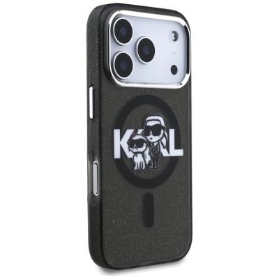 4. Etui Karl Lagerfeld IML Glitter Karl & Choupette Sketch Logo MagSafe na iPhone 17 Pro - czarne