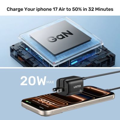 4. UNITEK ŁADOWARKA SIECIOWA 2X GAN USB-C & USB-A 20W CZARNA