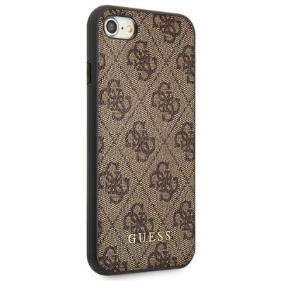 4. Etui Guess 4G Metal Gold Logo na iPhone SE 2022 / 2020 / 7 / 8 - brązowe