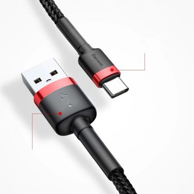 15. Baseus Cafule Cable wytrzymały nylonowy kabel przewód USB / USB-C QC3.0 2A 3M czarno-czerwony (CATKLF-U91)