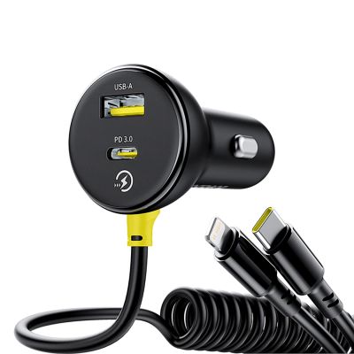 3. Ładowarka samochodowa Baseus Circular 60W USB-A + USB-C z wbudowanym kablem Lightning + USB-C 1,4 m - czarna