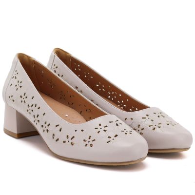 3. Czółenka damskie na klocku ażurowe szare Sergio Leone SK180