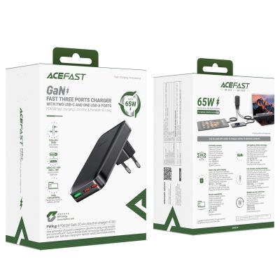 8. Ładowarka Acefast A100 65W GaN 2 USB-C+ USB-A ultra cienka - czarna