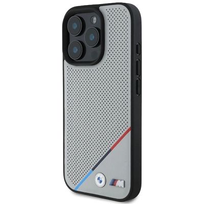 2. Etui BMW M Perforated Tricolor Line MagSafe na iPhone 16 Pro - szare