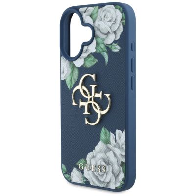 6. Etui Guess Grained Roses Big 4G logo na iPhone 16 - niebieskie