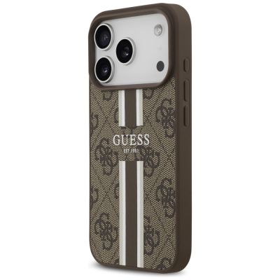 2. Etui Guess 4G Printed Stripes MagSafe na iPhone 17 Pro - brązowe