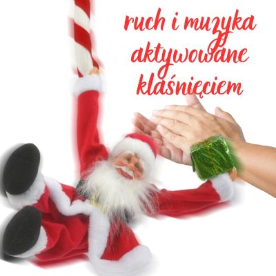 23. MIKOŁAJ ŚWIĄTECZNY GRAJĄCY RUSZAJĄCY SIĘ WISZĄCY Z LIZAKIEM CANDY 82CM MICA